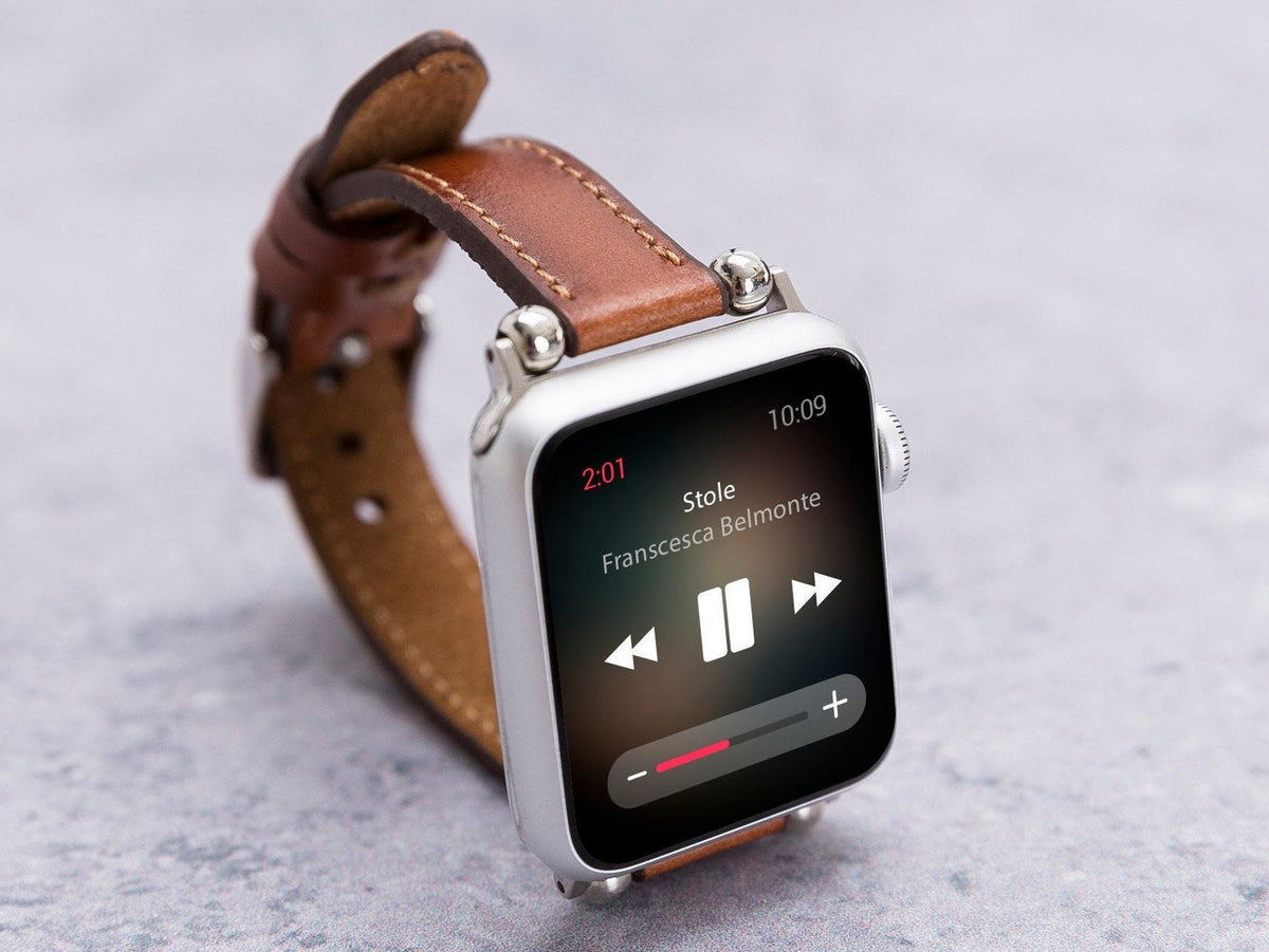 Burnished Brown Thin Leather Band for Apple Watch – main view