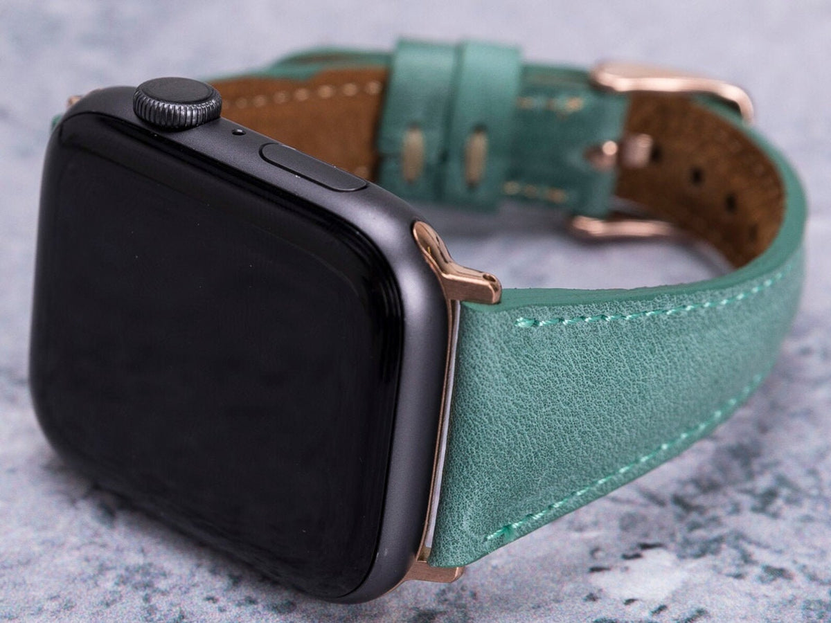 Sea Green Slim-Cut Leather Band for Apple Watch – main view