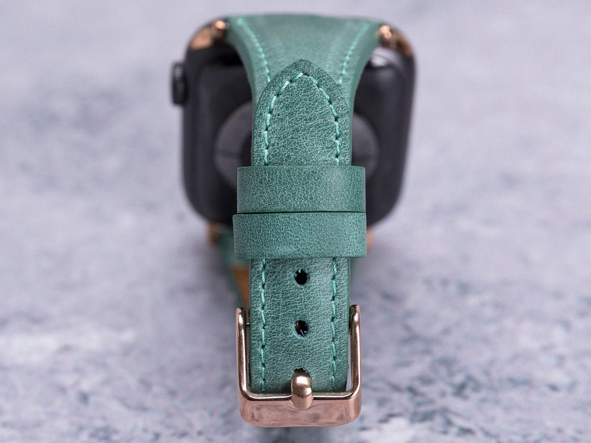 Sea Green Slim-Cut Leather Band for Apple Watch – detail 3