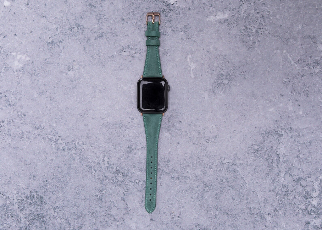 Sea Green Slim-Cut Leather Band for Apple Watch – detail 5