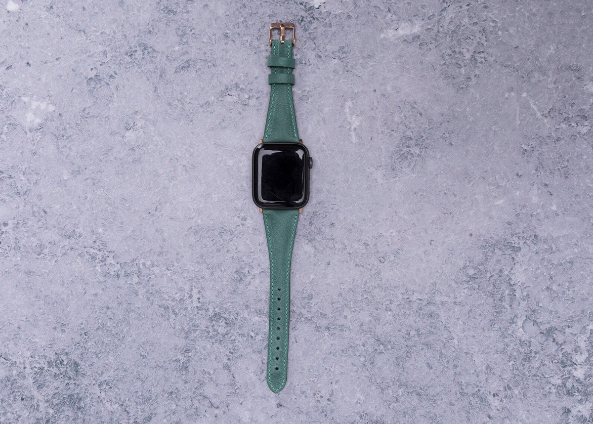Sea Green Slim-Cut Leather Band for Apple Watch – detail 5