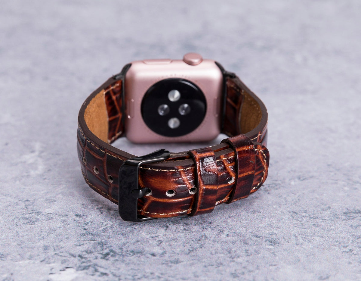 Dark Brown Crocodile-Pattern Leather Band for Apple Watch – detail 1