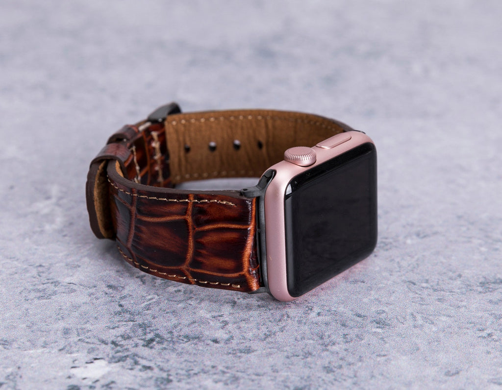 Dark Brown Crocodile-Pattern Leather Band for Apple Watch – detail 2