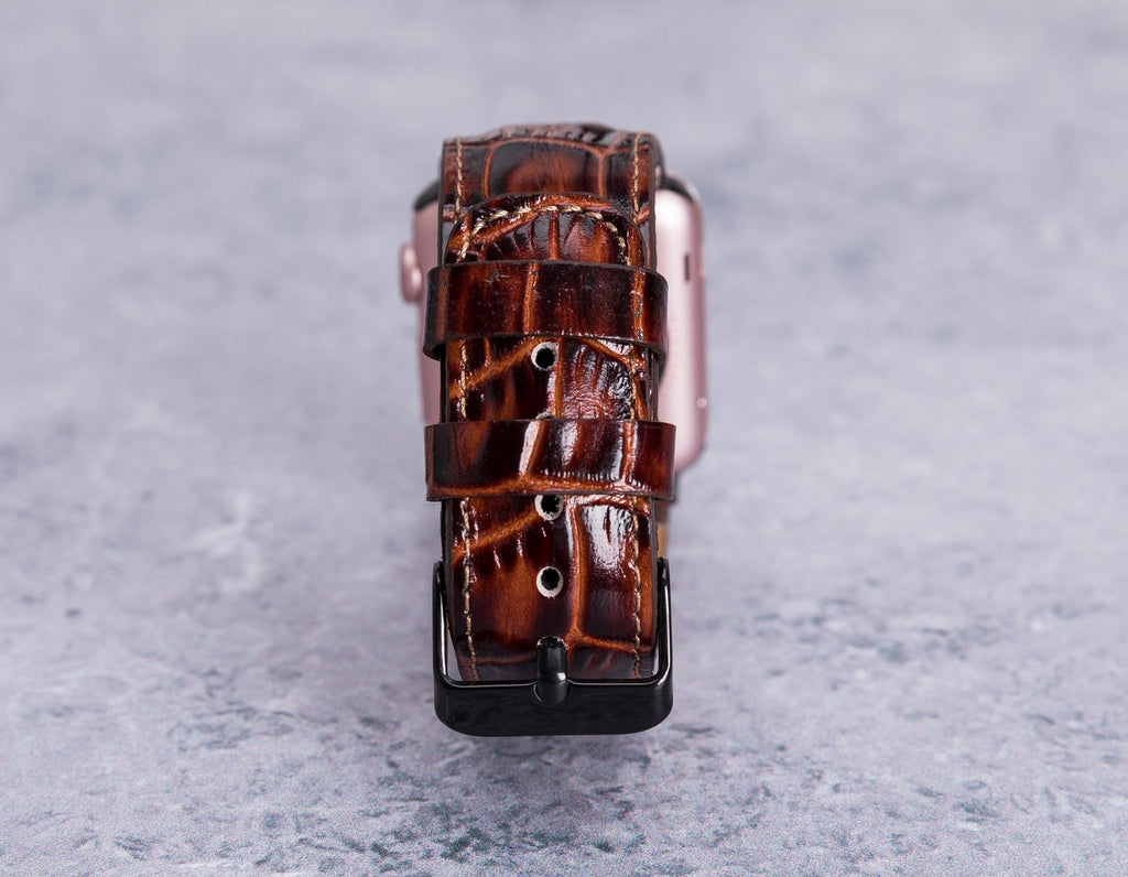 Dark Brown Crocodile-Pattern Leather Band for Apple Watch – detail 3