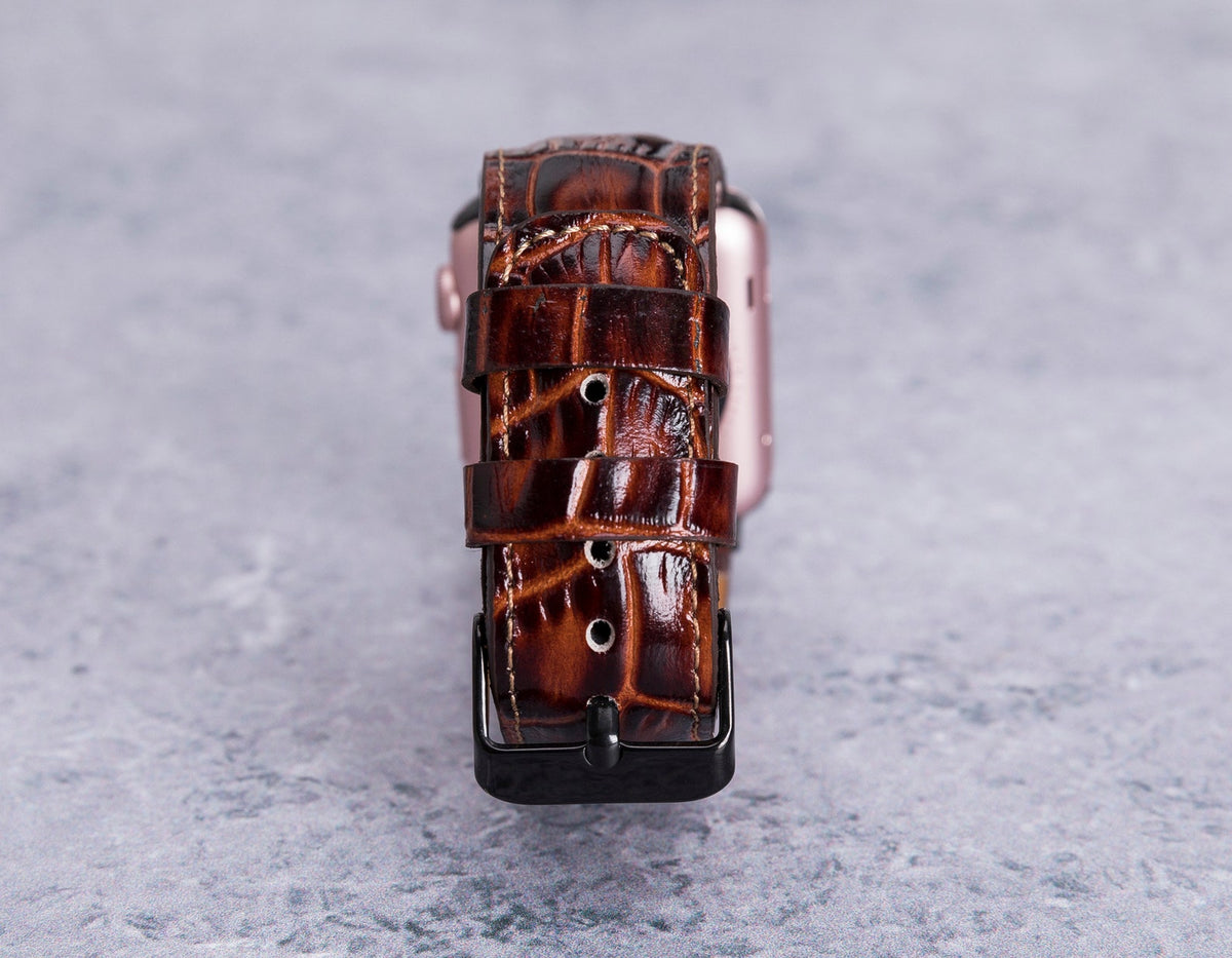 Dark Brown Crocodile-Pattern Leather Band for Apple Watch – detail 3