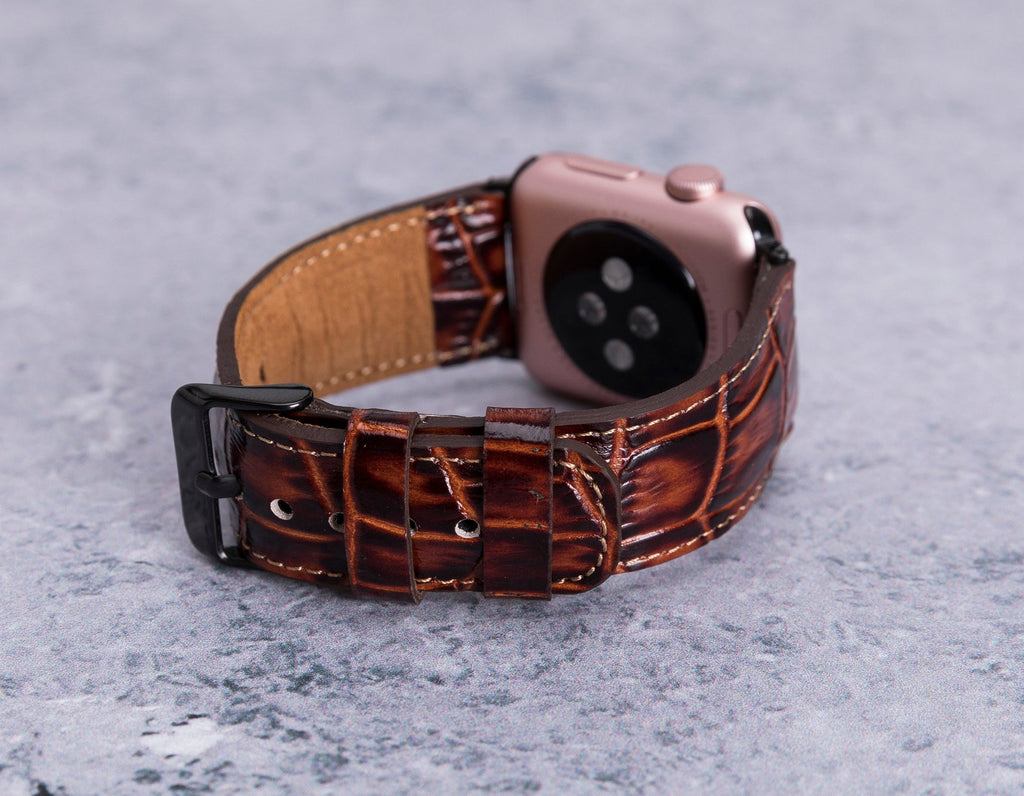 Dark Brown Crocodile-Pattern Leather Band for Apple Watch – detail 4