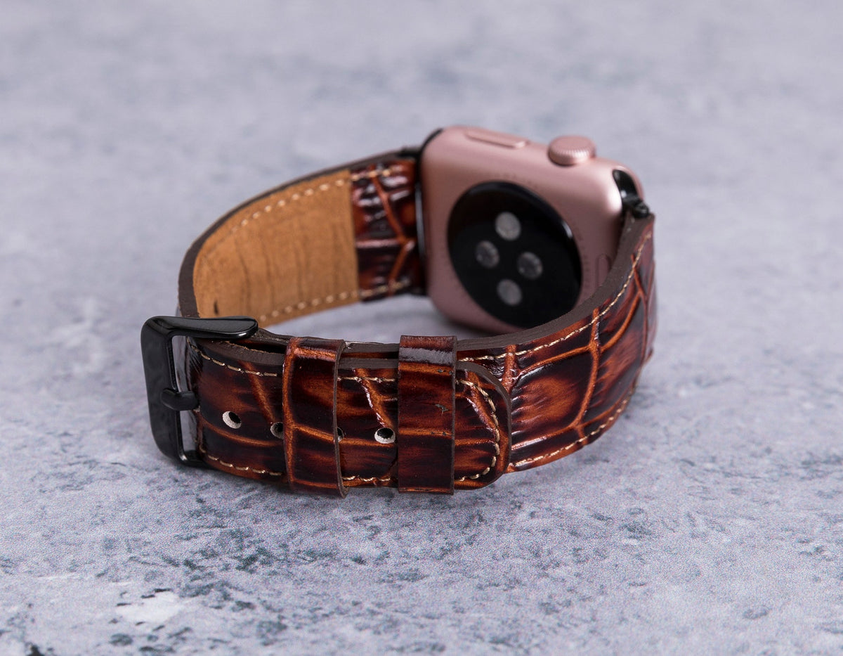 Dark Brown Crocodile-Pattern Leather Band for Apple Watch – detail 4