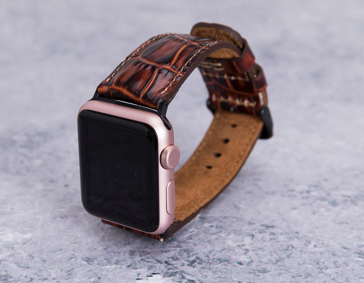 Dark Brown Crocodile-Pattern Leather Band for Apple Watch – detail 5