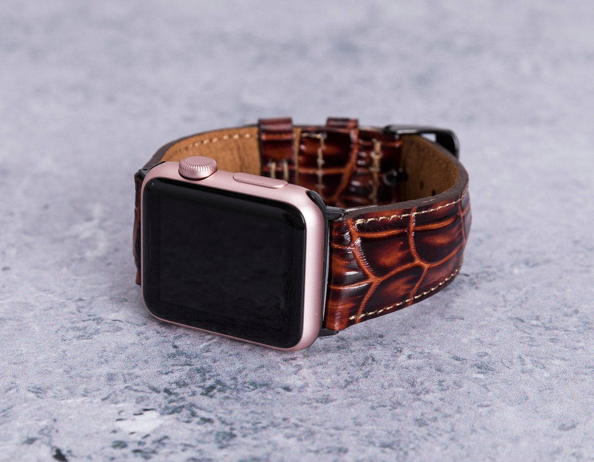 Dark Brown Crocodile-Pattern Leather Band for Apple Watch – main view